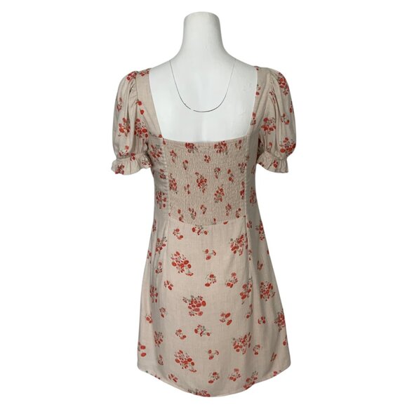 Bardot Lucinta Mini Dress 8 M Beige Floral Puff Sleeve Bohemian Spring Summer - Picture 2 of 12